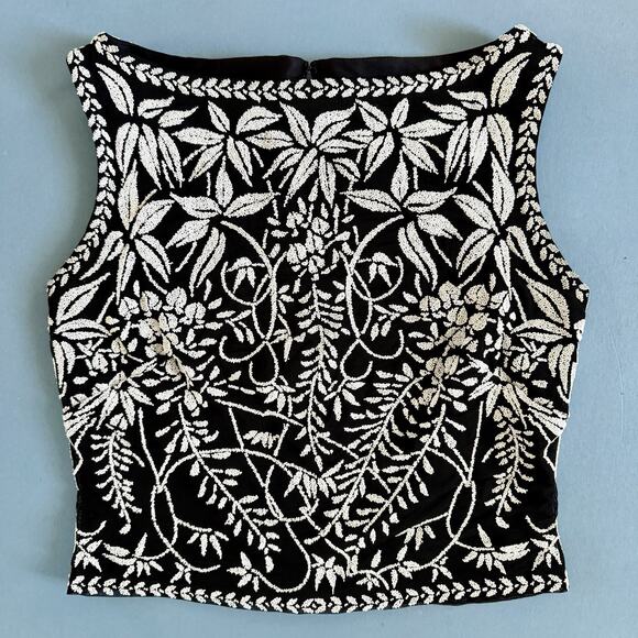 Tadashi Shoji Tops - Vintage Tadashi Shoji Beaded Black Floral Y2K Sleeveless Tank Top